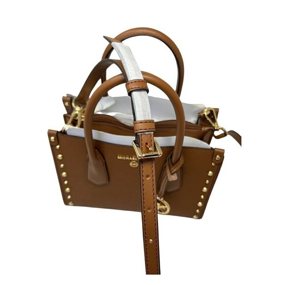 Michael Kors Maple Satchel Crossbody Leather Handbag With Gold Studs - Picture 9 of 15